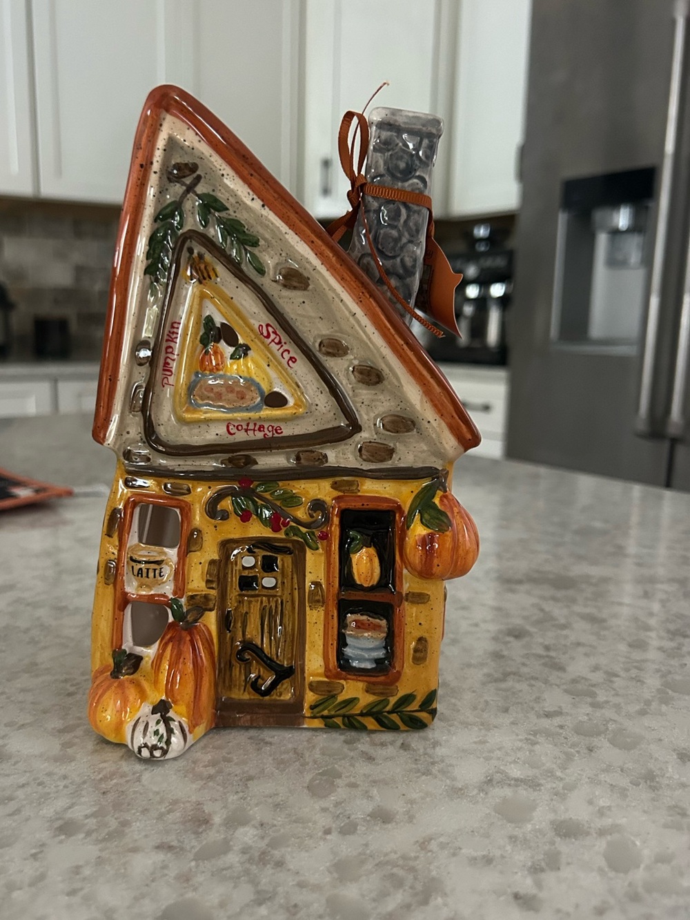 “New” Blue Sky Clayworks Autumn Pumpkin Spice Cottage Ceramic Tea light holder